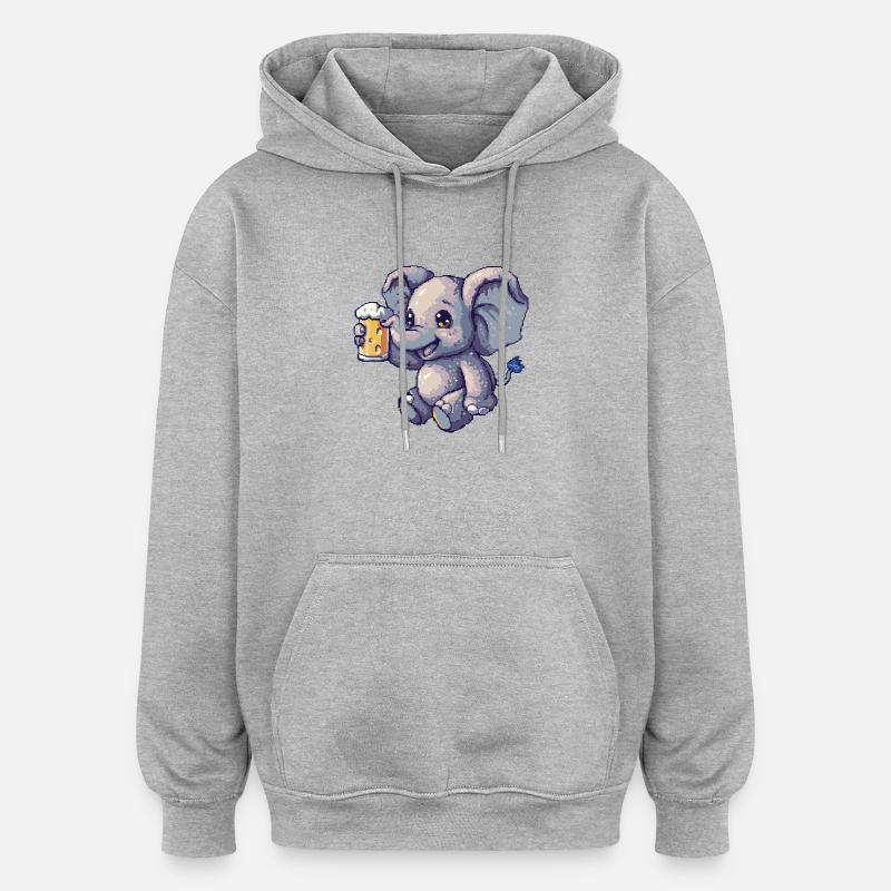 Bière Elephant Pixel - Sweat à capuche oversize unisexe - gris chiné