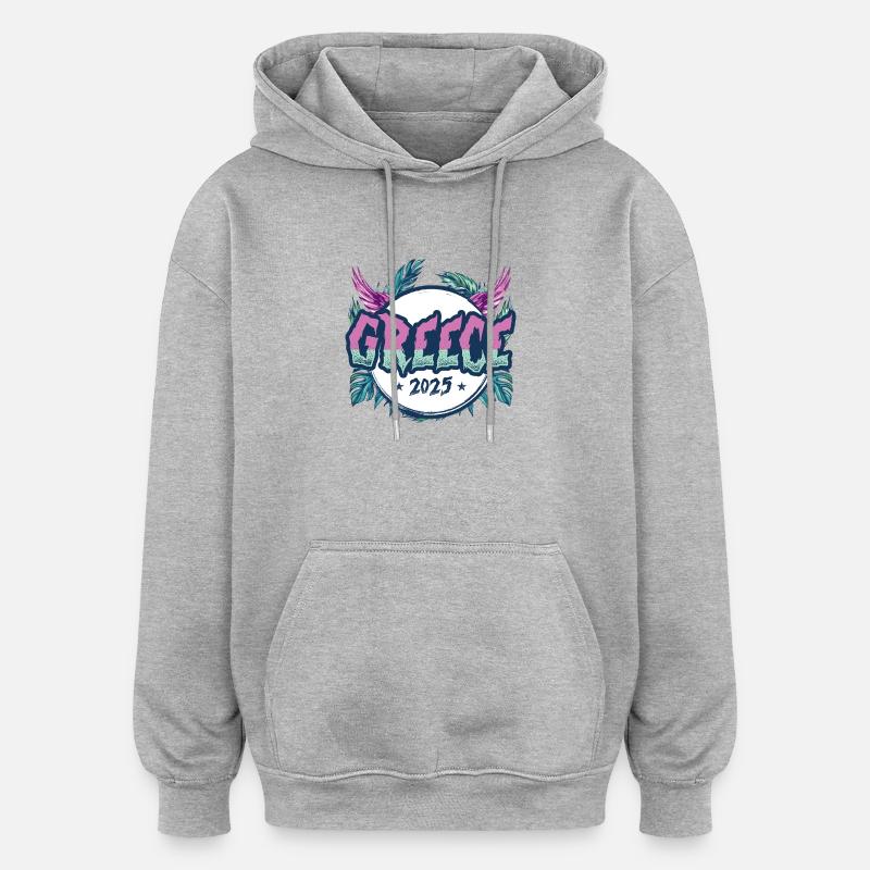 Vacances Grèce 2025 - Sweat à capuche oversize unisexe - gris chiné