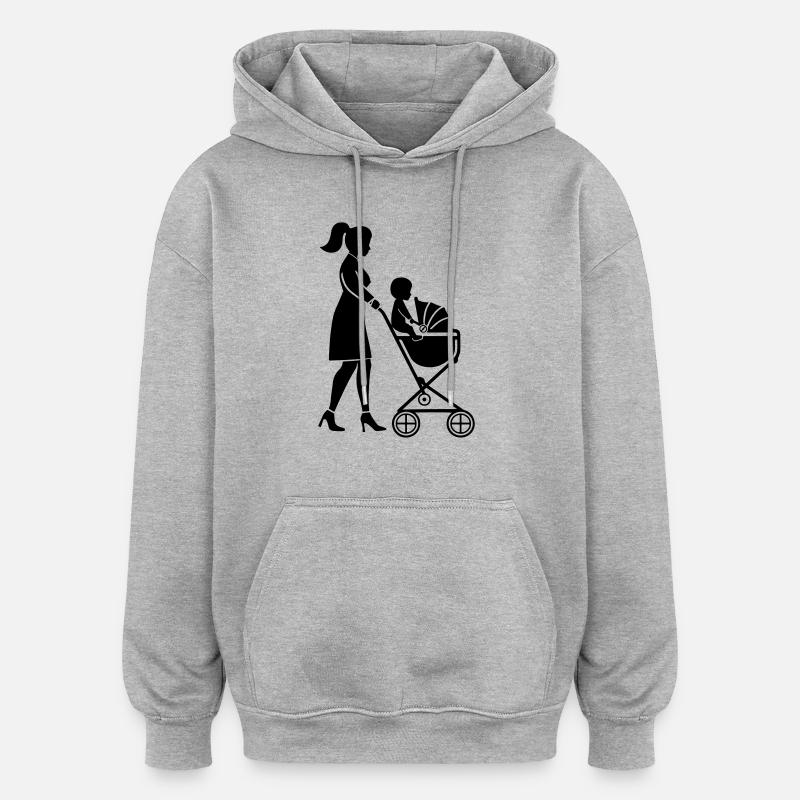Maman poussette bébé - Sweat à capuche oversize unisexe - gris chiné
