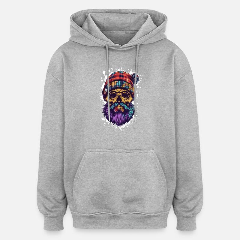 Crâne Bûcheron - Sweat à capuche oversize unisexe - gris chiné