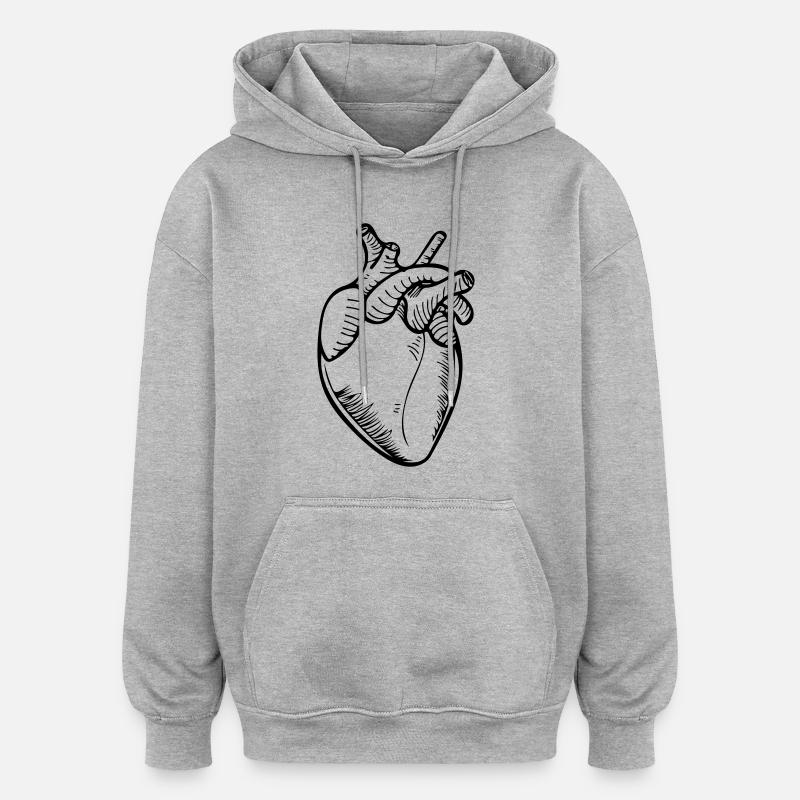 cœur - Sweat à capuche oversize unisexe - gris chiné