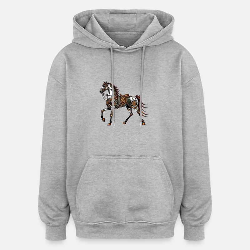 Cheval steampunk - Sweat à capuche oversize unisexe - gris chiné