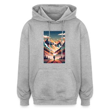 Alpine Elegance: Minimalist Beauty of the Mountain - Oversized Unisex Hoodie - heather grey - Front - Noah (186cm)