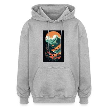 Alpine Elegance: Minimalist Beauty of the Mountain - Oversized Unisex Hoodie - heather grey - Front - Noah (186cm)