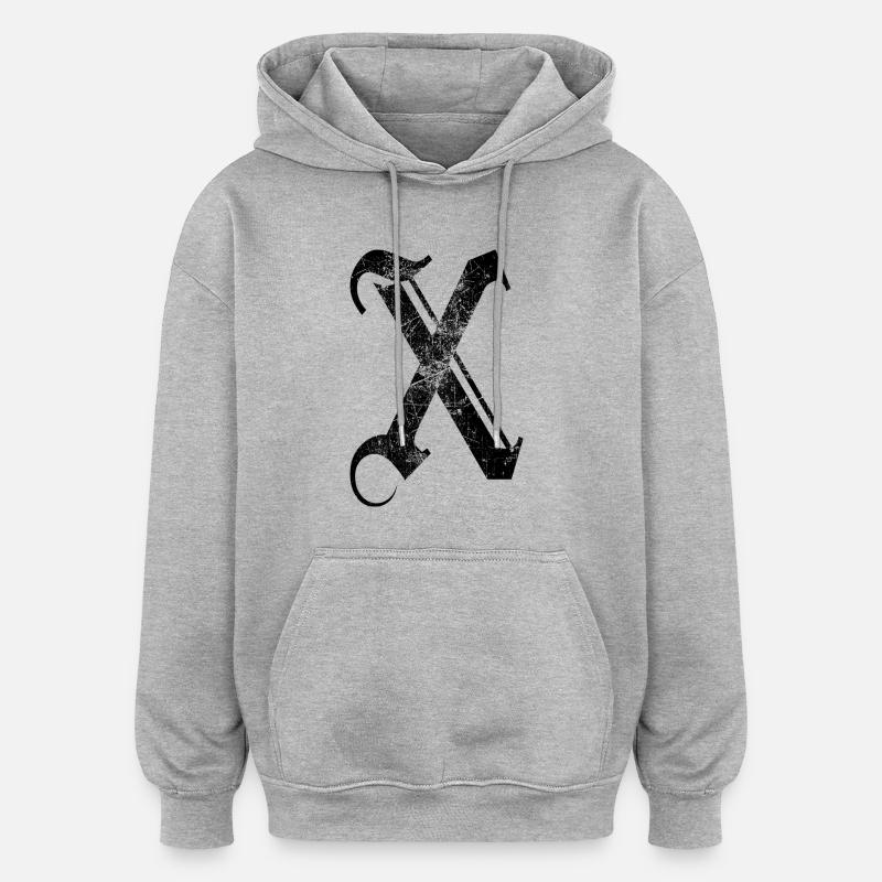 X GOTHIC Lettrage Alphabet Initiales - Sweat à capuche oversize unisexe - gris chiné