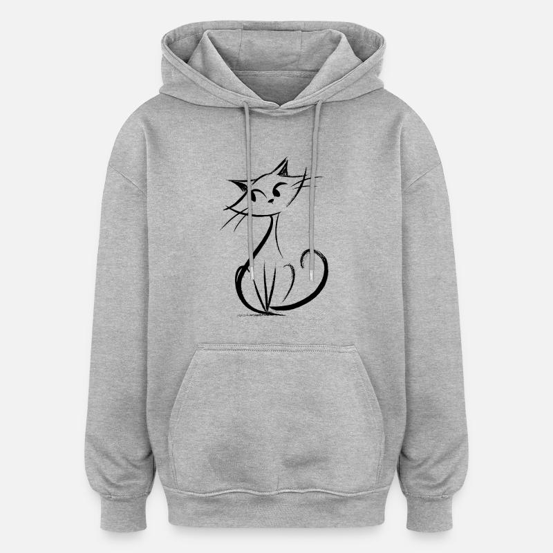Dessin de chat mignon - Sweat à capuche oversize unisexe - gris chiné