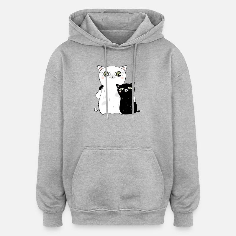 Chat Blanc & chat noir - Sweat à capuche oversize unisexe - gris chiné