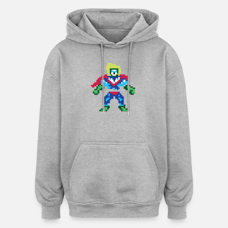 Pixel Art Superheld – Männlicher Held - Oversized Unisex Hoodie - Grau meliert