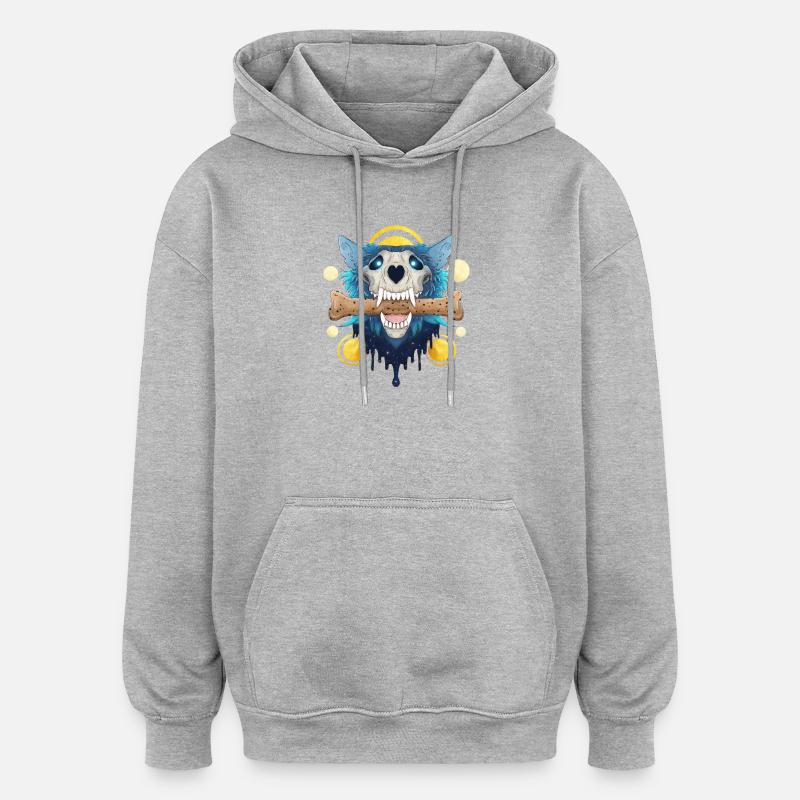 Hellhound Skull Gold - Dämonischer Wolf & Keksknochen - Oversized Unisex Hoodie - Grau meliert