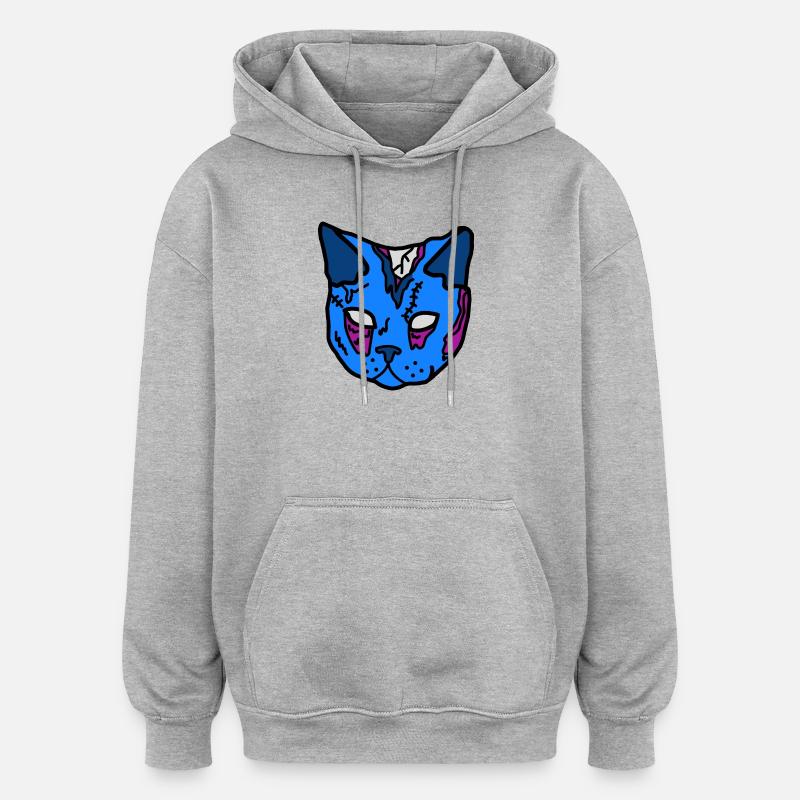 Blauer Katzenmaske Patchwork - Oversized Unisex Hoodie - Grau meliert