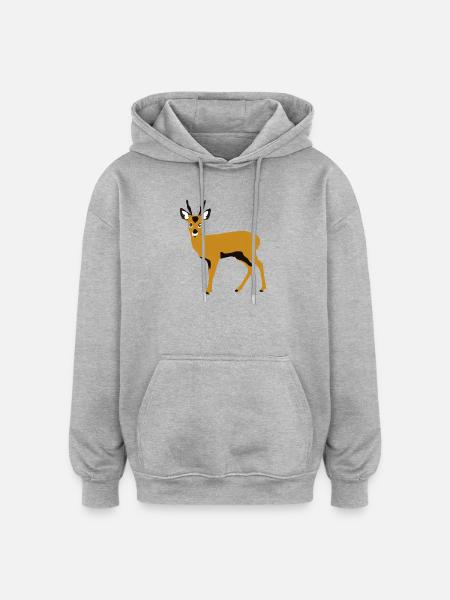 Cerf stylisé orange - Sweat à capuche oversize unisexe - gris chiné