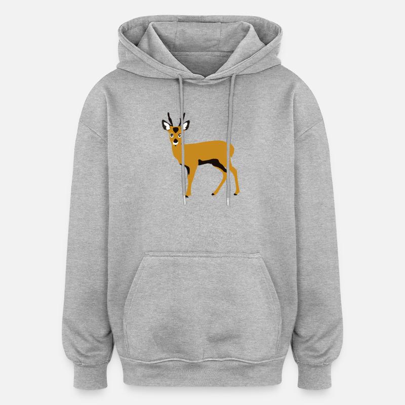 Cerf stylisé orange - Sweat à capuche oversize unisexe - gris chiné