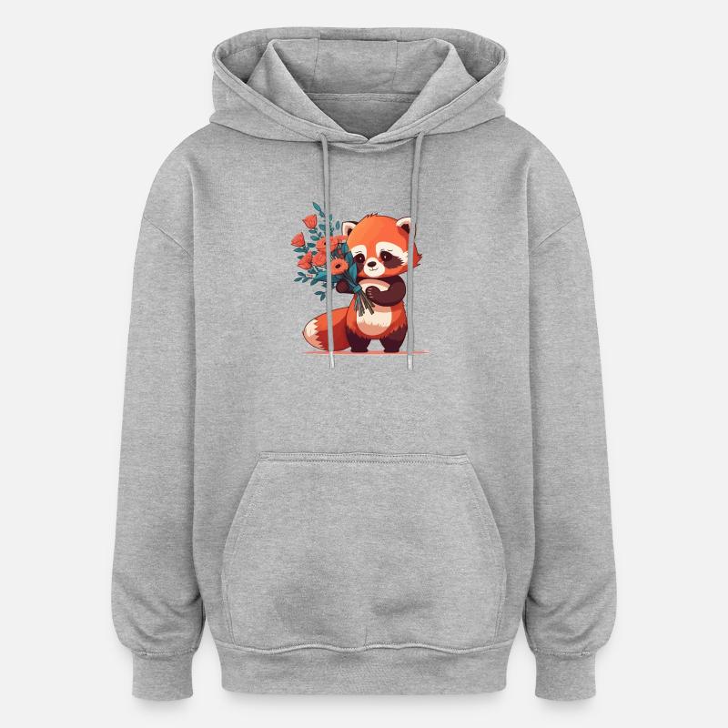 Panda roux à fleurs - Sweat à capuche oversize unisexe - gris chiné