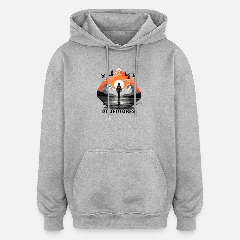 Voyage d’aventure - Sweat à capuche oversize unisexe - gris chiné
