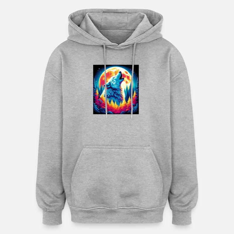 Wolf heult den Mond an - Oversized Unisex Hoodie - Grau meliert