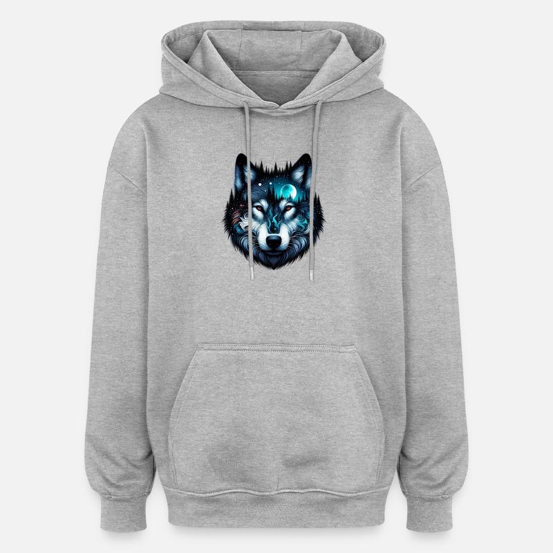 Wolf - Oversized Unisex Hoodie - Grau meliert