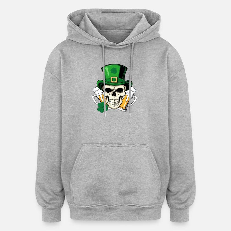 Crâne San Patrick Day - Sweat à capuche oversize unisexe - gris chiné