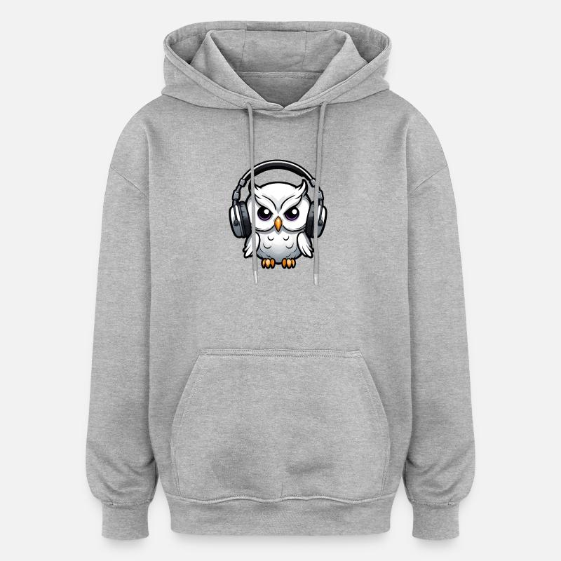 weiße Eule mit Kopfhörern - Oversized Unisex Hoodie - Grau meliert