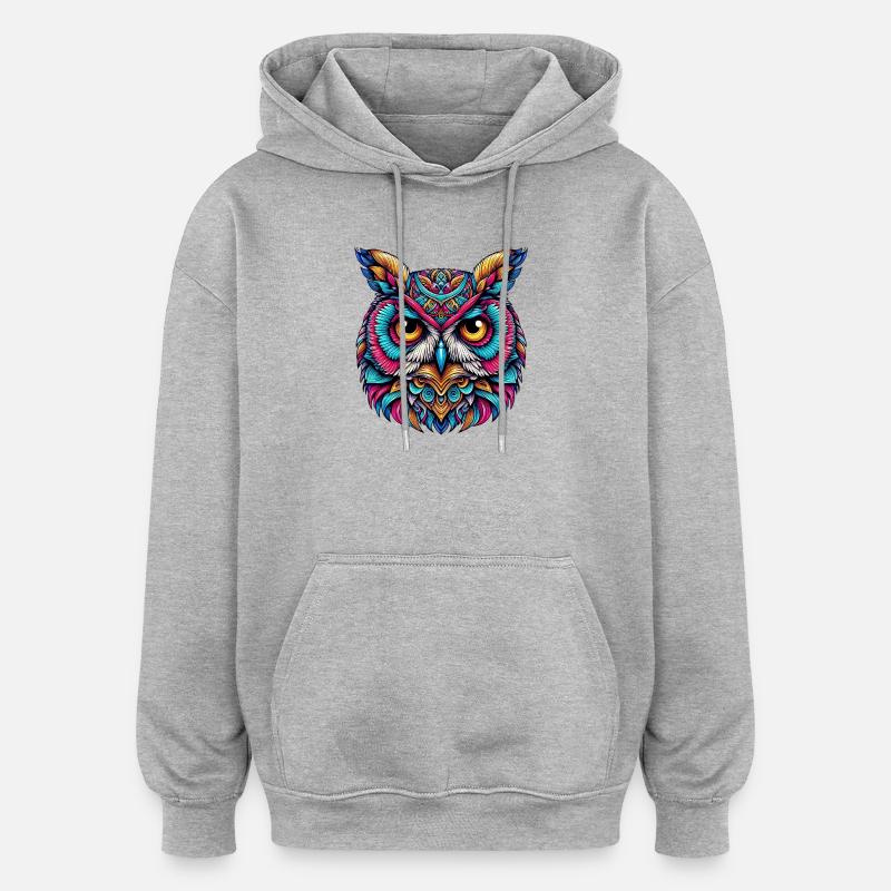 Hibou - Sweat à capuche oversize unisexe - gris chiné