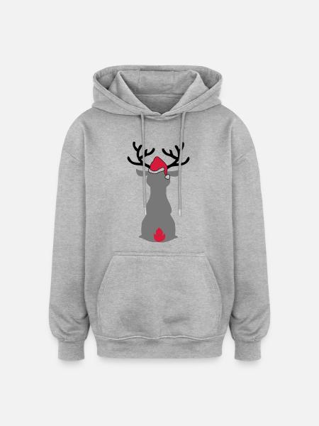 Moose with Christmas hat - Oversized Unisex Hoodie - heather grey