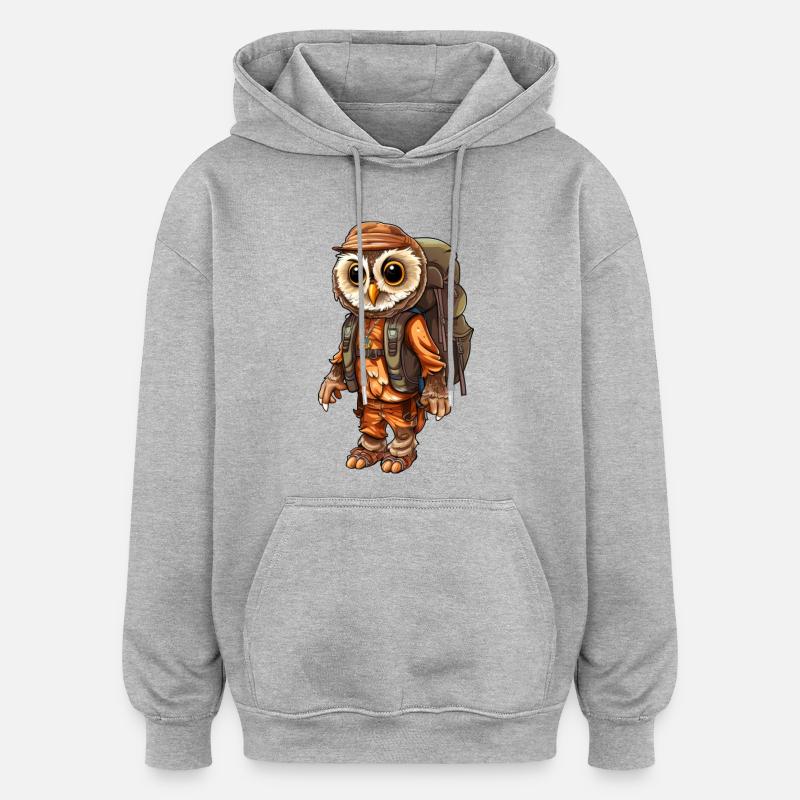 Eulen Bergsteiger / Wandern Eule - Oversized Unisex Hoodie - Grau meliert