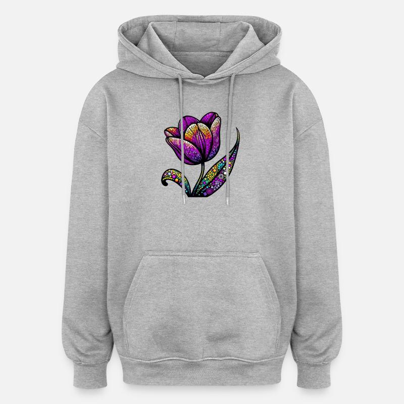 Tulipe - Sweat à capuche oversize unisexe - gris chiné