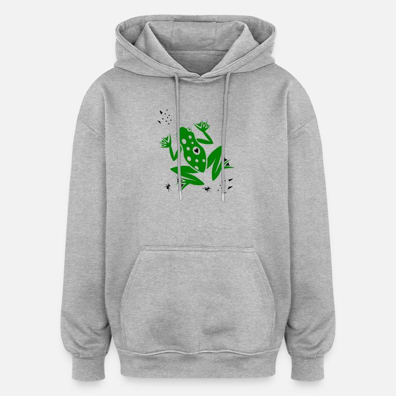Grenouille avec cœur et fourmis - Sweat à capuche oversize unisexe - gris chiné