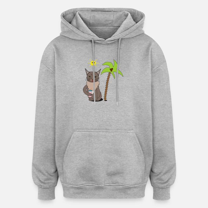 Chat d’été avec palmier - Sweat à capuche oversize unisexe - gris chiné