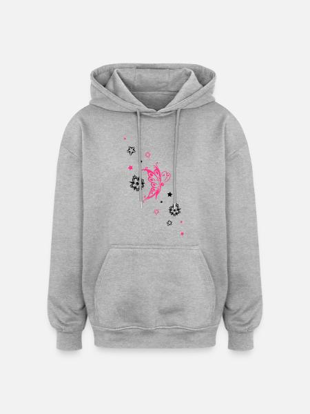 Butterfly Floral Star Ornament - Oversized Unisex Hoodie - heather grey