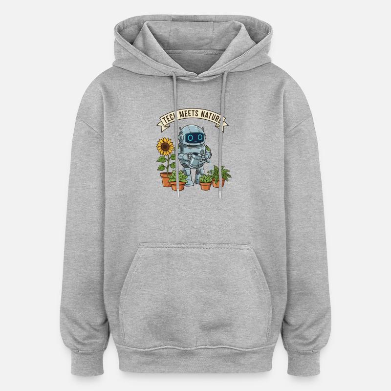 Tech trifft Natur Roboter Gärtner - Oversized Unisex Hoodie - Grau meliert