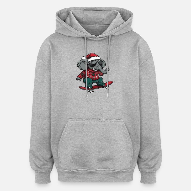 Éléphant Noël Drôle - Sweat à capuche oversize unisexe - gris chiné