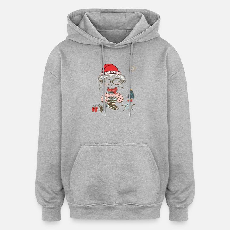 Chaussettes en tricot de grand-mère - Sweat à capuche oversize unisexe - gris chiné