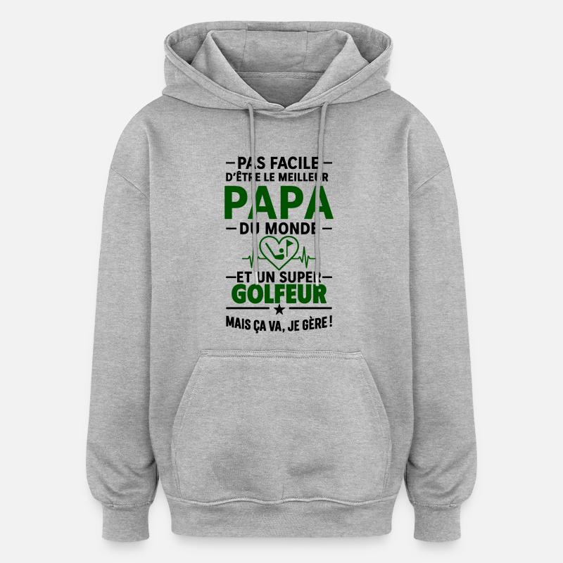 Herz + Golf – Super Papa Golfer - Oversized Unisex Hoodie - Grau meliert