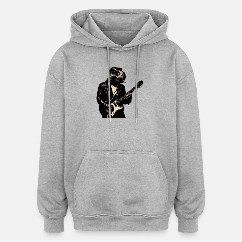 Tyranno Rocker Dino Guitariste - Sweat à capuche oversize unisexe - gris chiné