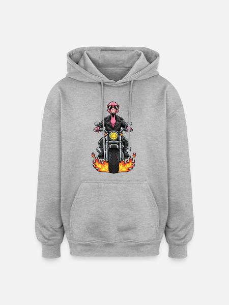 Cool Biker Flamingo Motorcycle Flames - Oversized Unisex Hoodie - heather grey