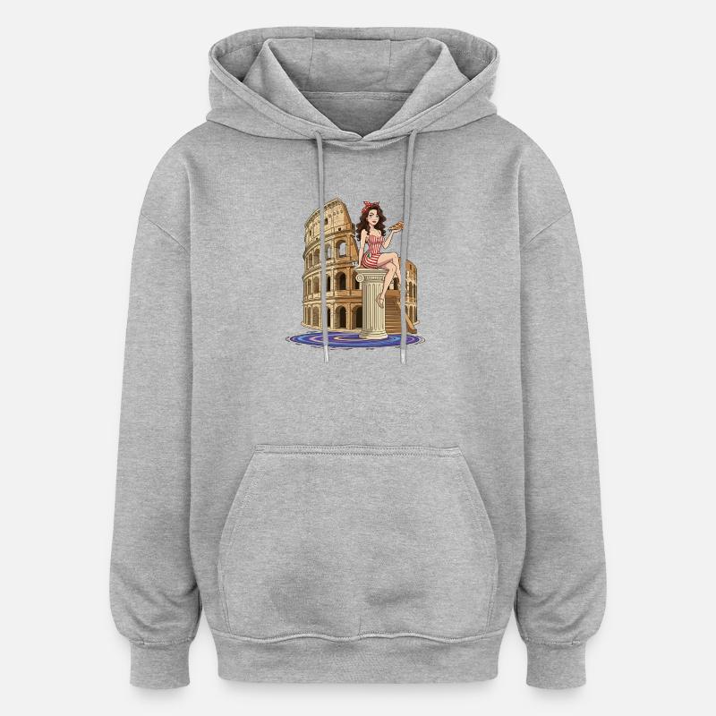 Pin-up au Colisée avec pizza - Sweat à capuche oversize unisexe - gris chiné