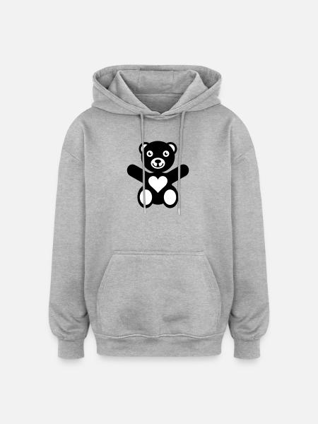 Bear Heart Love - Oversized Unisex Hoodie - heather grey