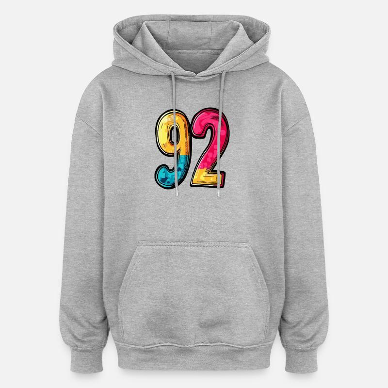 92 numero värikäs - Unisex oversize huppari - harmaasävyinen