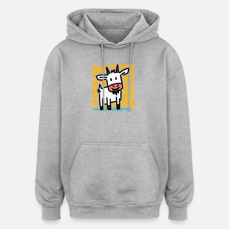 Doodle Goat - Sweat à capuche oversize unisexe - gris chiné