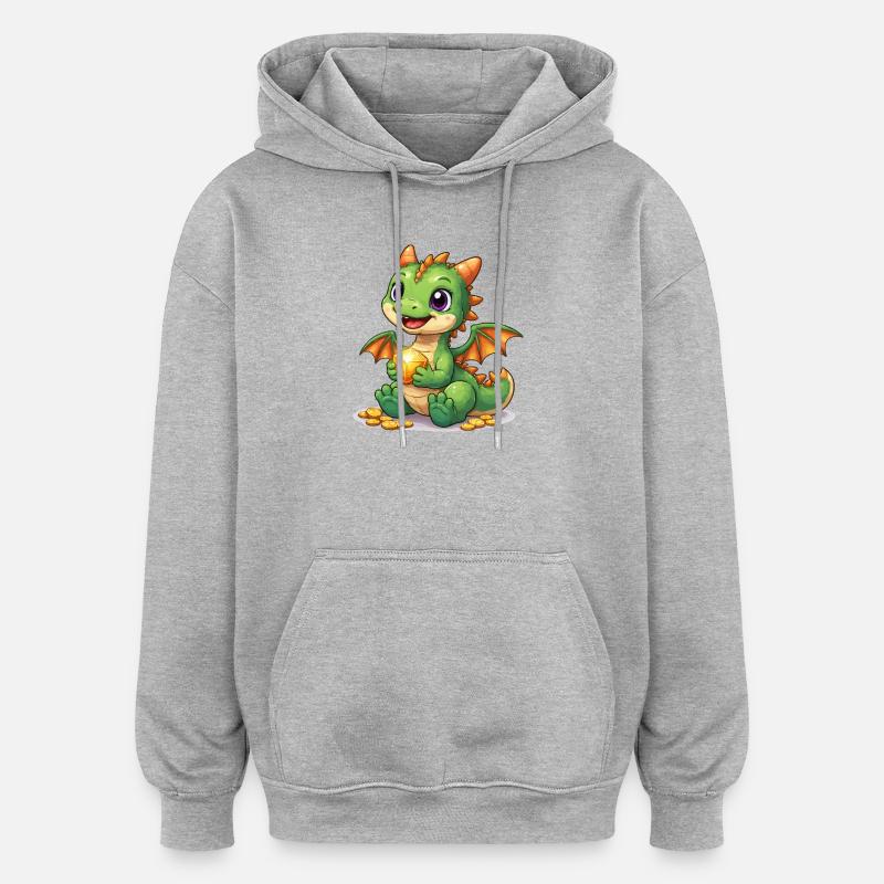 Petit Dragon avec de l’Or - Sweat à capuche oversize unisexe - gris chiné