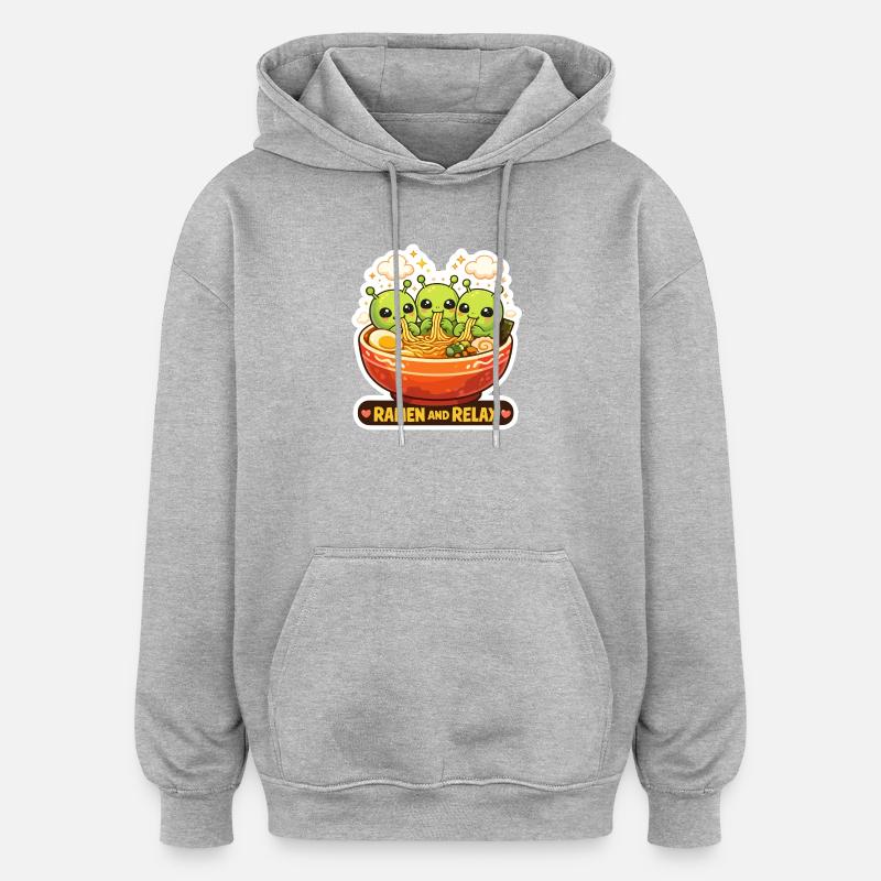 Ramen e Alieni Relax - Felpa con cappuccio unisex oversize - grigio melange