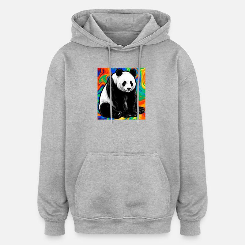 panda - Sweat à capuche oversize unisexe - gris chiné