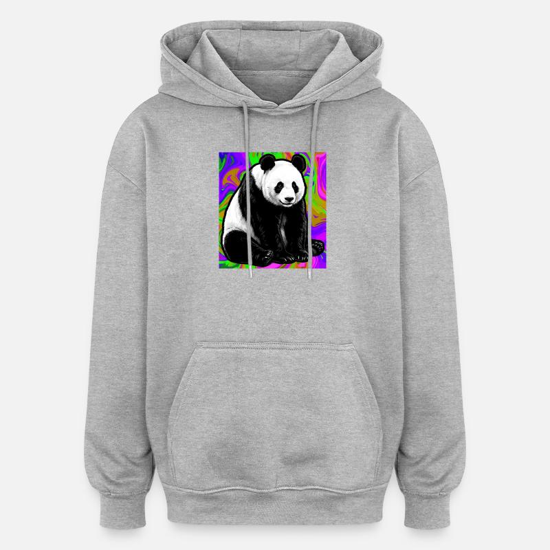 panda - Sweat à capuche oversize unisexe - gris chiné