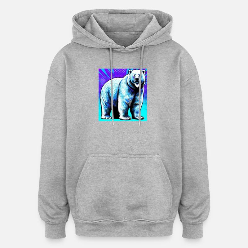 ours blanc - Sweat à capuche oversize unisexe - gris chiné