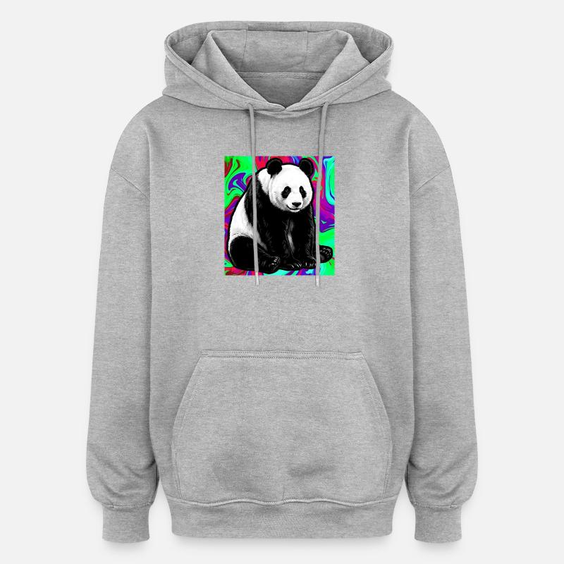panda - Sweat à capuche oversize unisexe - gris chiné