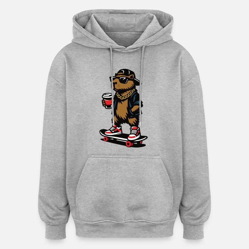 Café à roulettes Colles Capybara - Sweat à capuche oversize unisexe - gris chiné