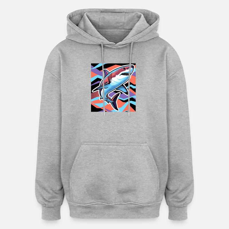 Requin - Sweat à capuche oversize unisexe - gris chiné