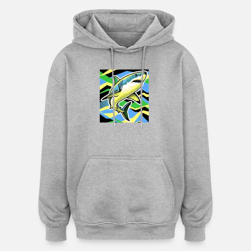 Requin - Sweat à capuche oversize unisexe - gris chiné