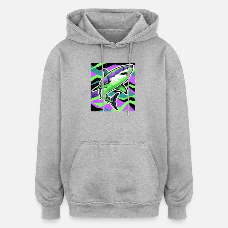 Requin - Sweat à capuche oversize unisexe - gris chiné