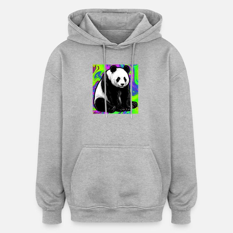 panda - Sweat à capuche oversize unisexe - gris chiné